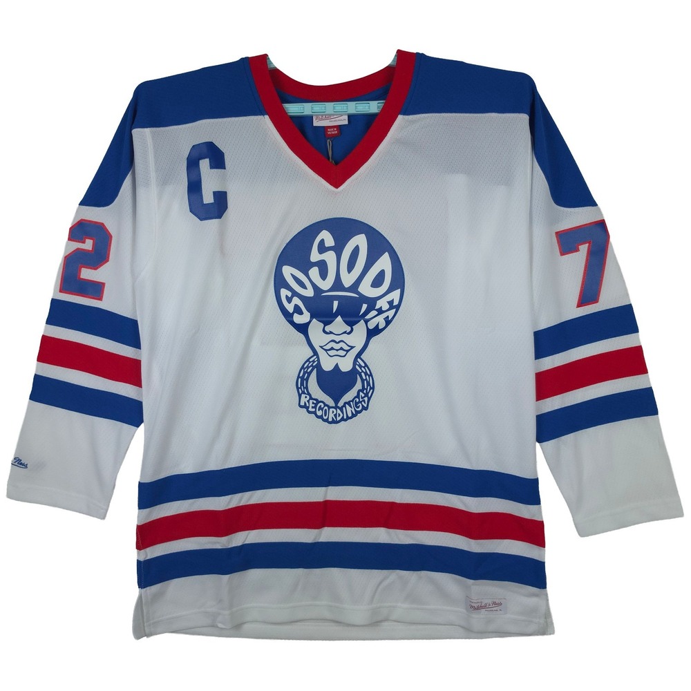 So So Def Mitchell & Ness Large Hockey Jersey Cut Fabric Art White Blue Red NWT